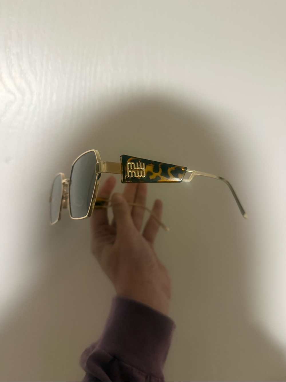 Gold Metal Sunglasses with Green Leopard Temple Panels